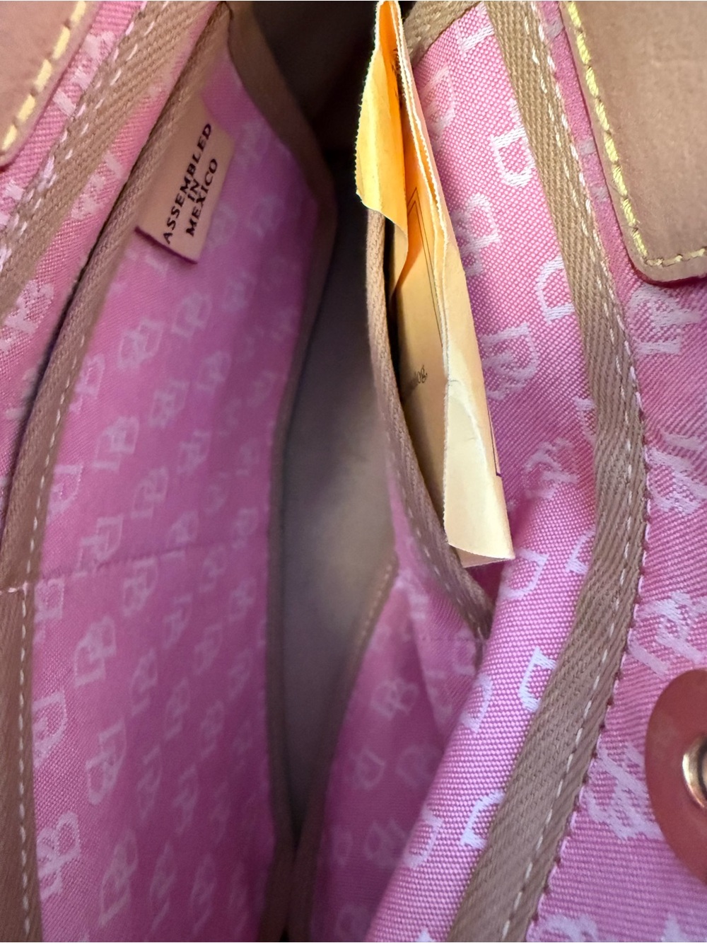 Vintage Dooney & Bourke Pink Monogram Canvas Small Tote Satchel Y2K Heart Charm - Picture 10 of 14